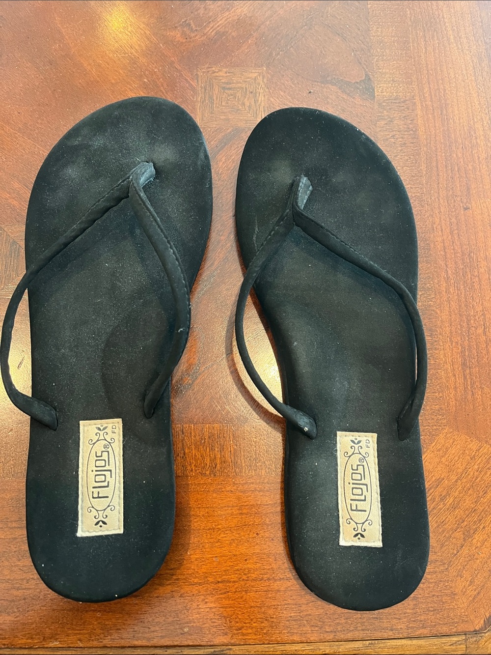 Flojos Black Suede Thong Sandals